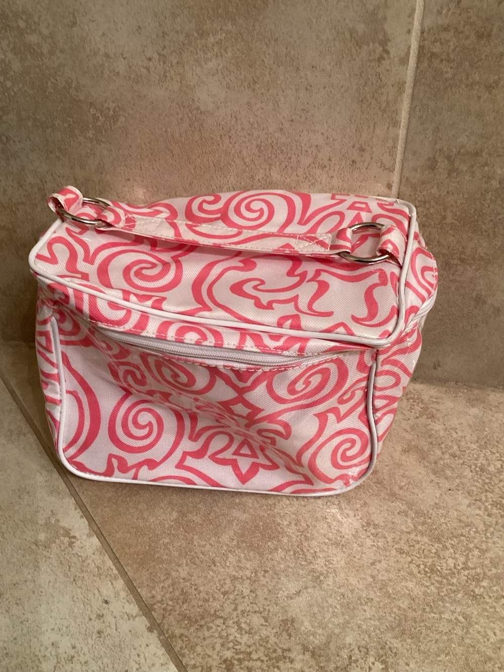 NWOT Clinique Pink Swirl Pattern Women's Cosmetic Bag With Handle